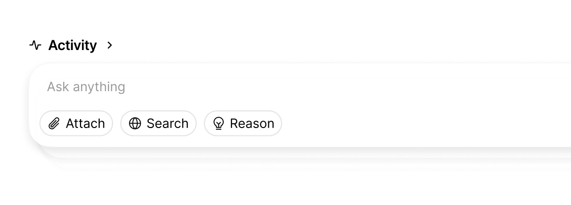 User interface with a search input field labeled 'Ask anything' and three buttons below it labeled Attach, Search, and Reason, each with corresponding icons.